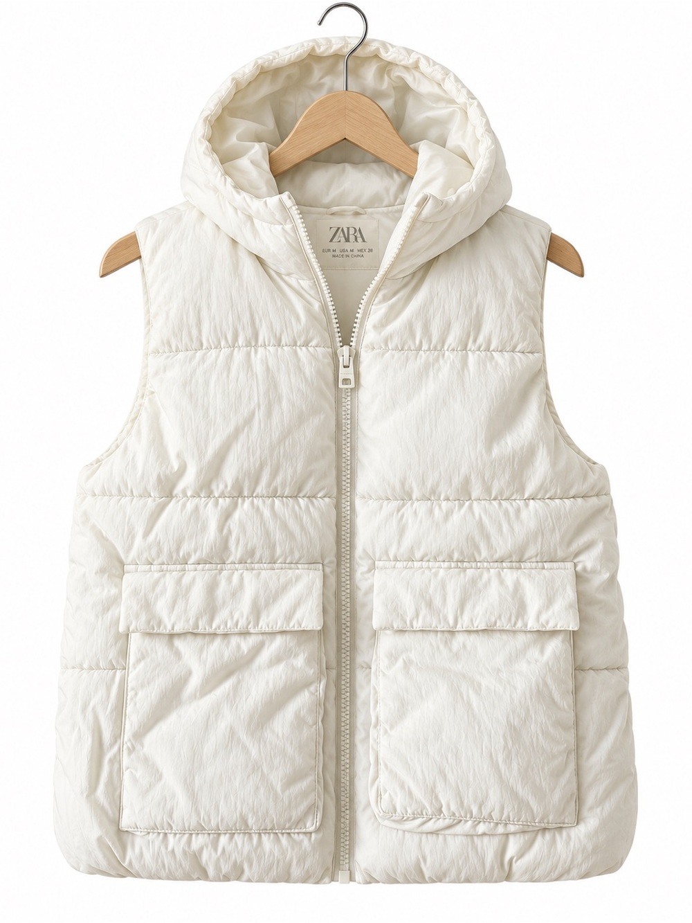 Zara Cream Hooded Puffer Vest for Kids